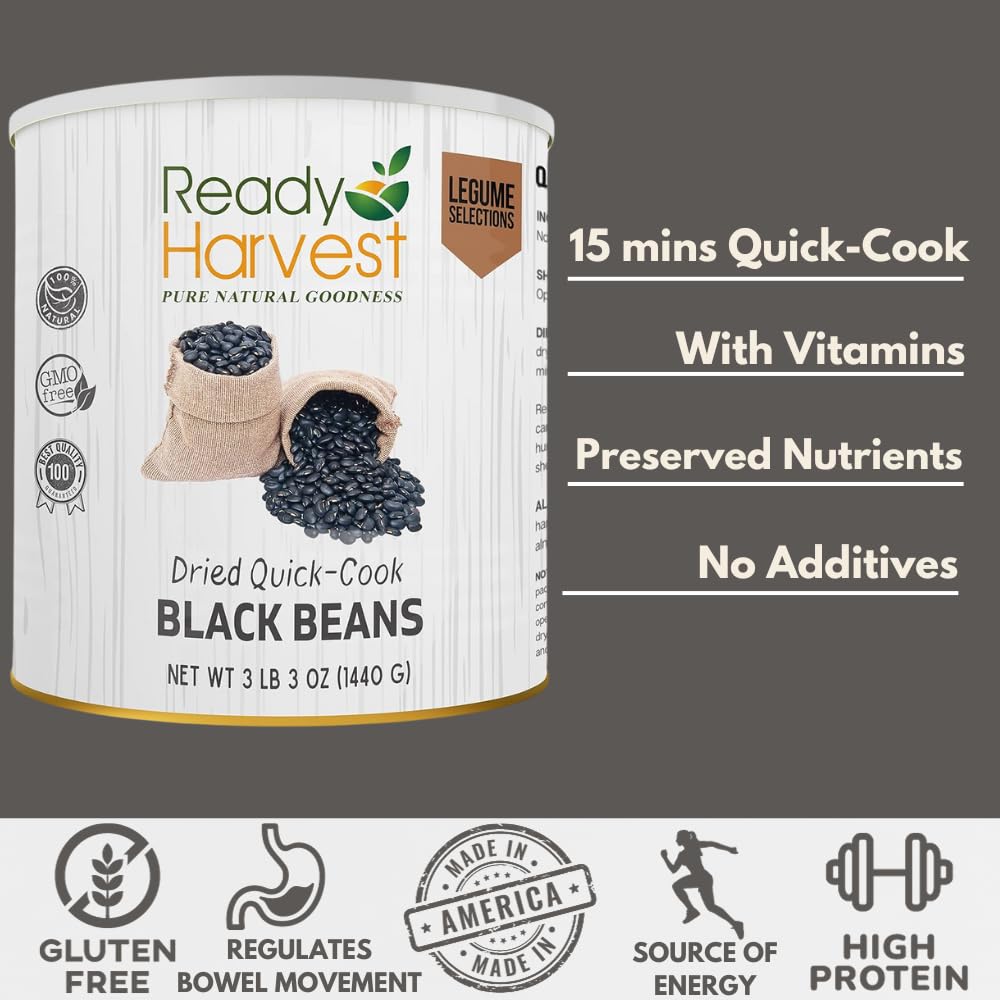 Ready Harvest 25-year shelf life can stacked in pantry for preparedness.