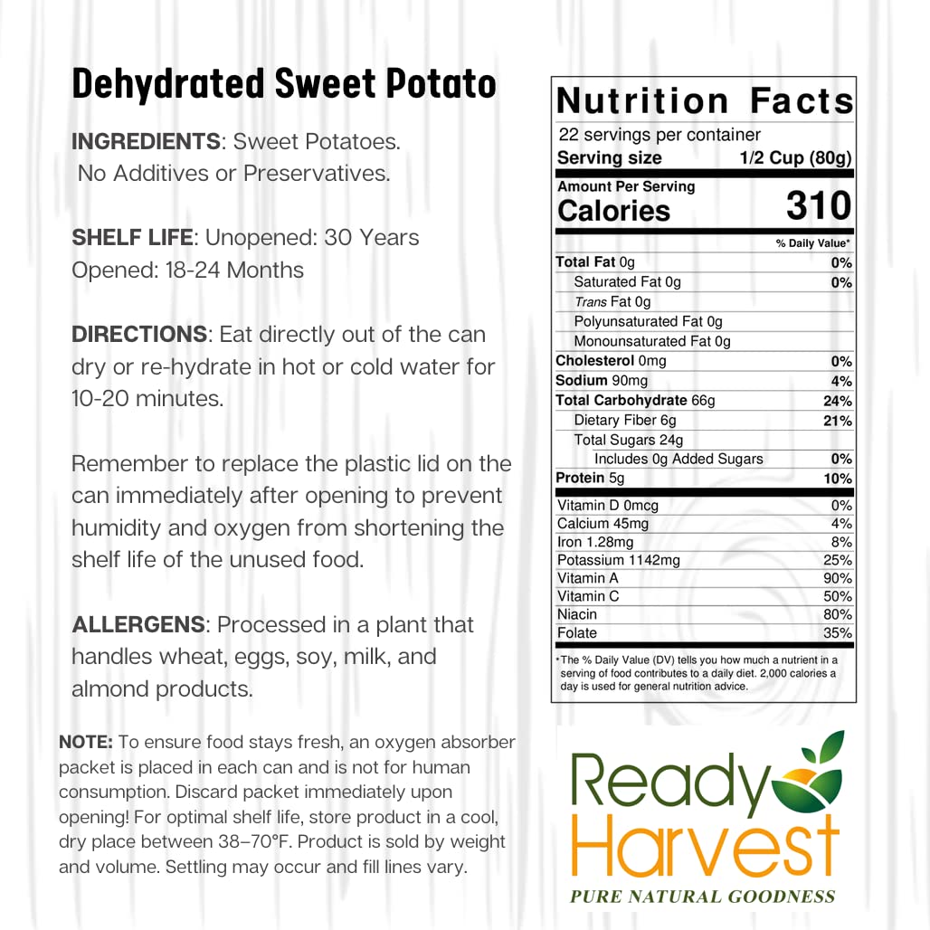 Ready Harvest sweet potatoes pantry storage emphasizes long shelf life