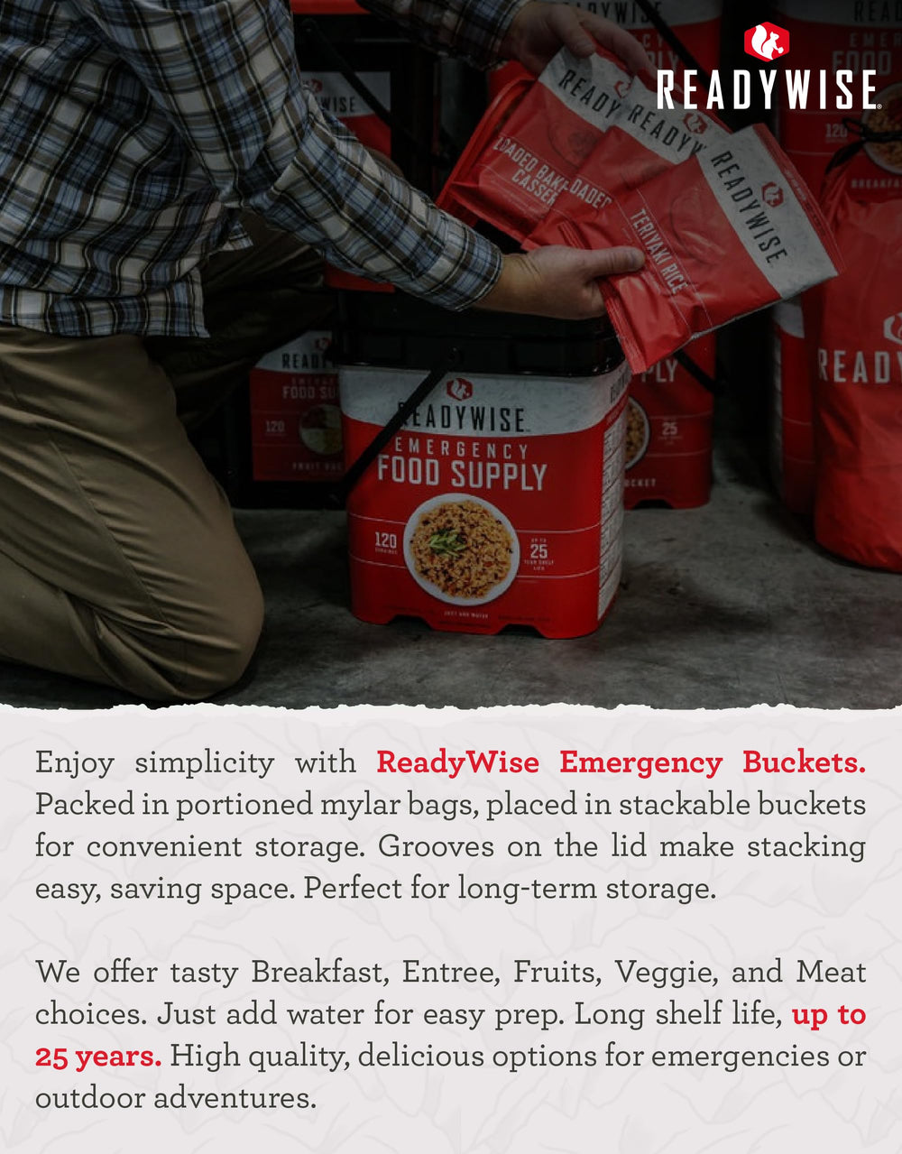 ReadyWise 25-year shelf life storage keeps essentials ready for emergencies