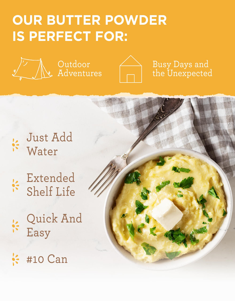 ReadyWise butter powder gluten-free vegan-friendly option for diverse diets.