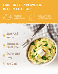 ReadyWise butter powder gluten-free vegan-friendly option for diverse diets.