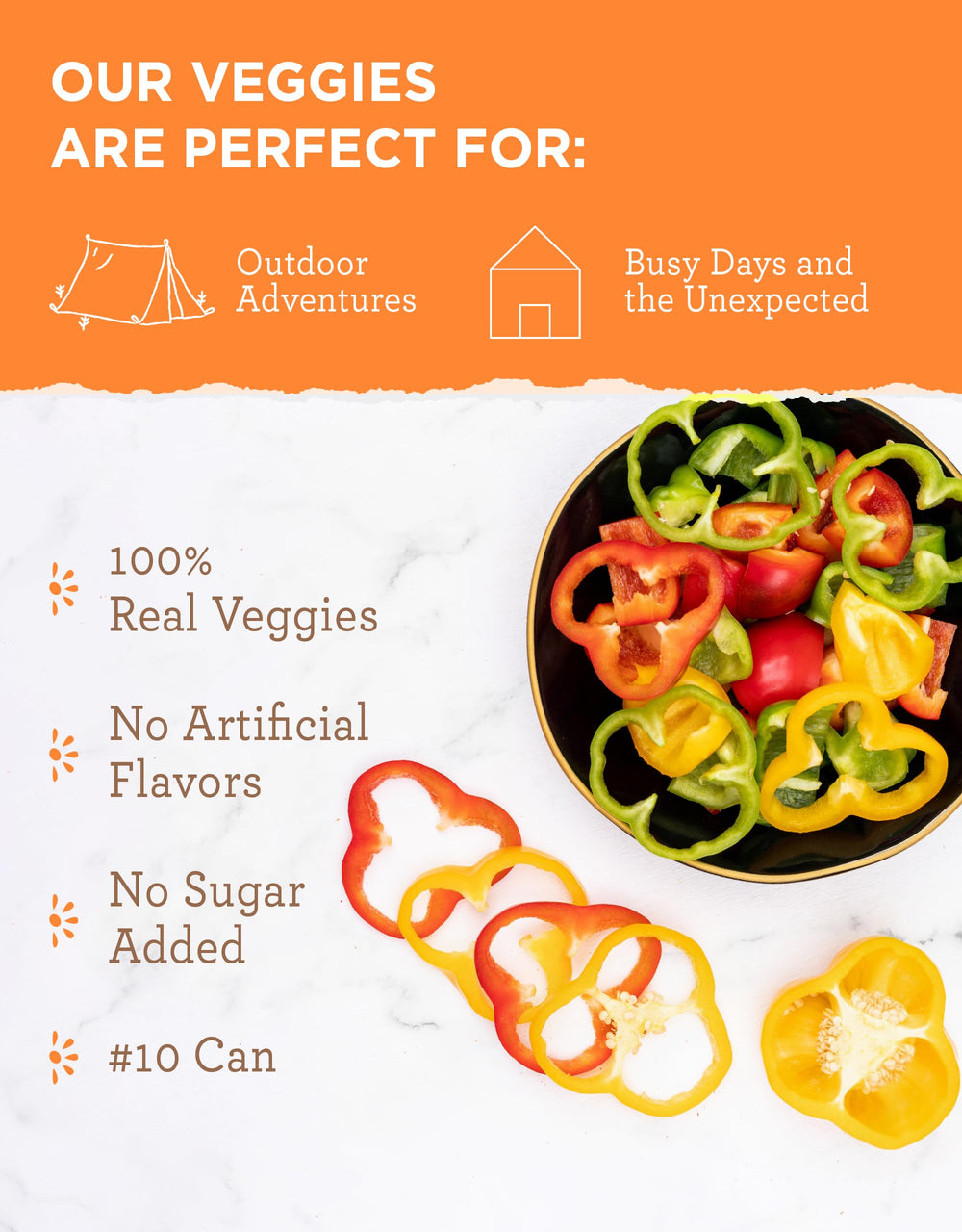ReadyWise camping meal scene with peppers for outdoor cooking.
