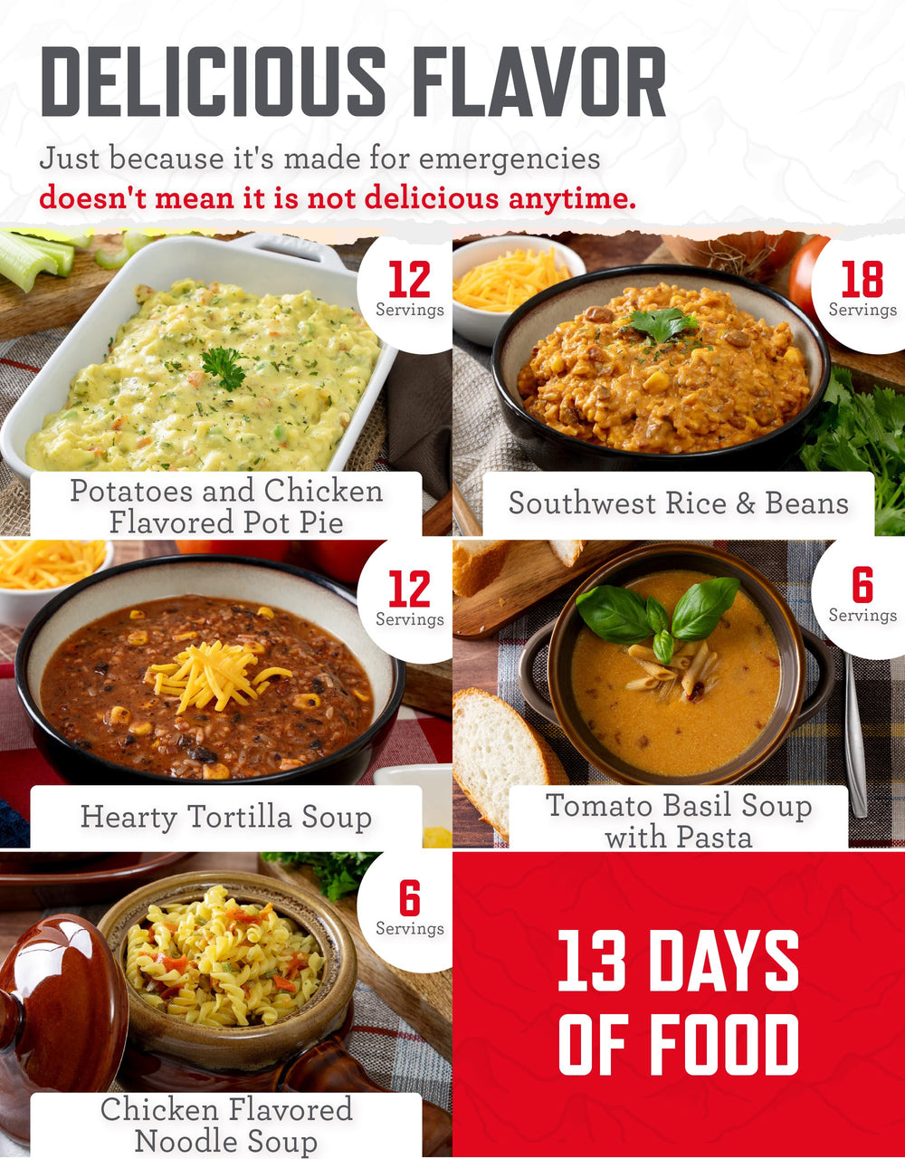 ReadyWise chicken flavored noodle soup entrée for quick rehydrated meals