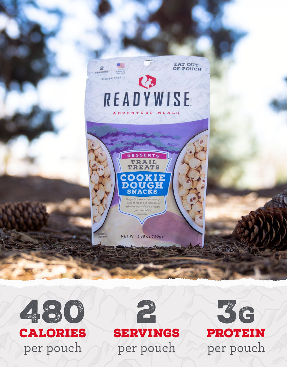 ReadyWise cookie dough trail treats on the trail snack captures its portable energy for hikers