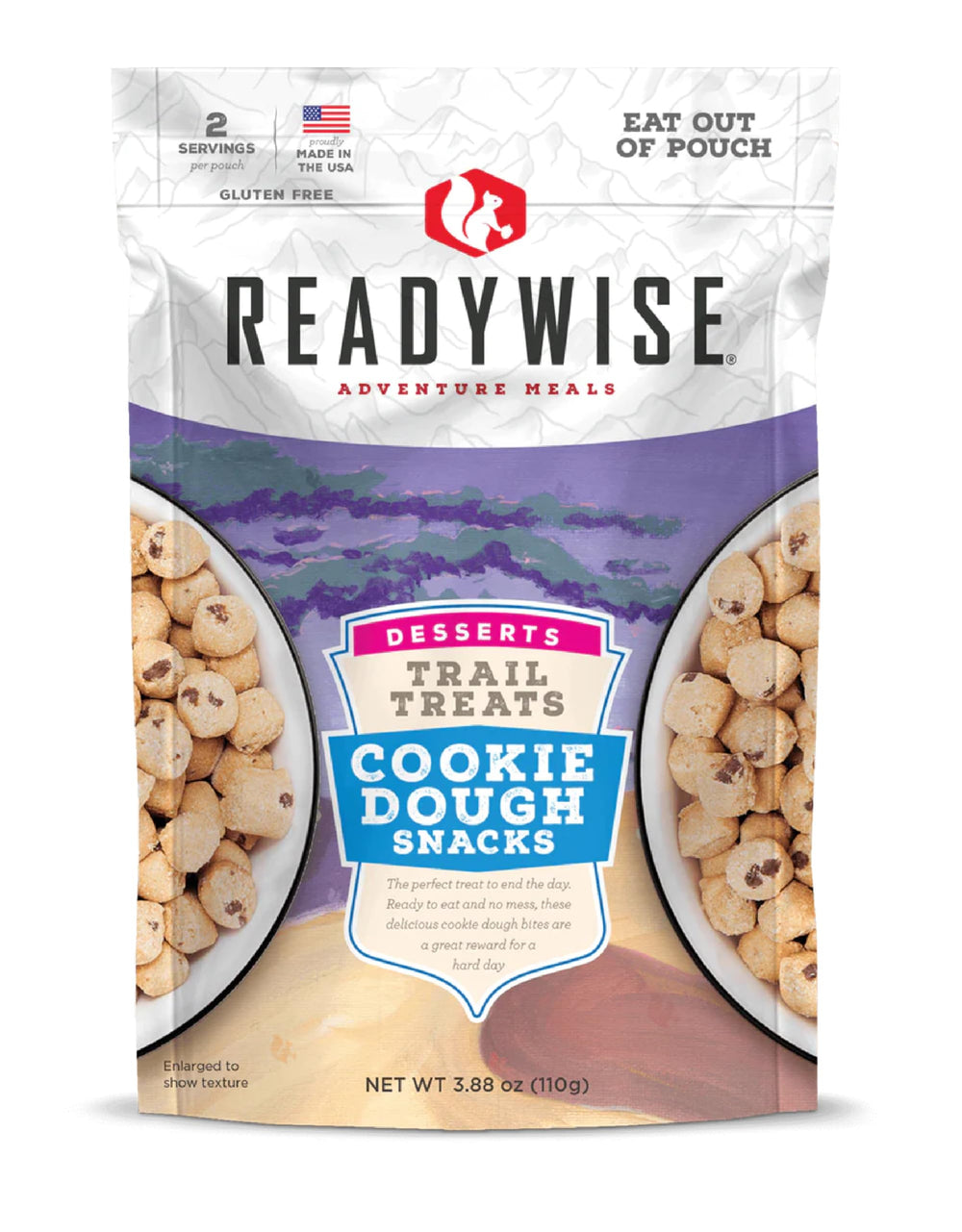 ReadyWise cookie dough trail treats pouch on the trail provides a quick, tasty outdoor snack