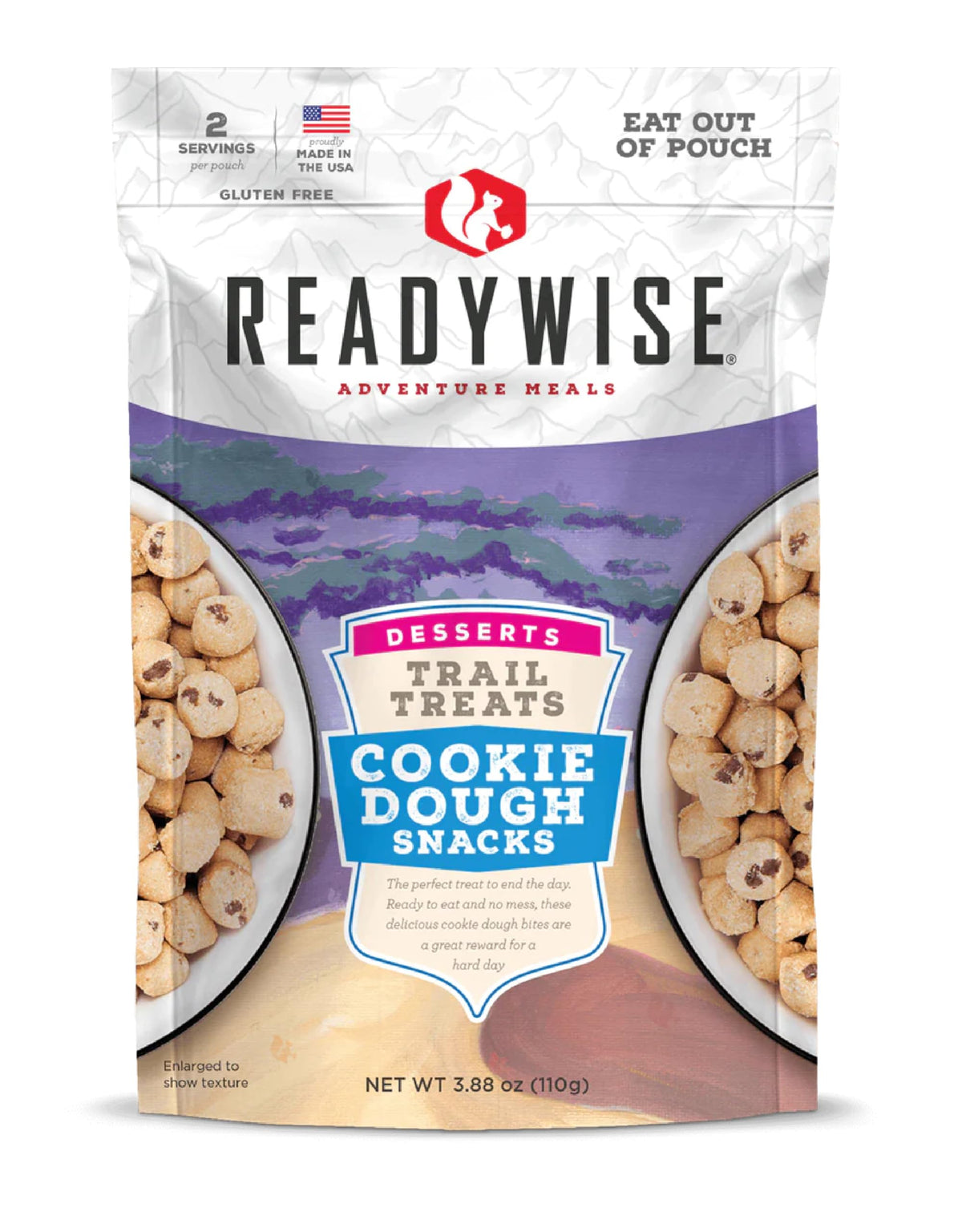 ReadyWise cookie dough trail treats pouch on the trail provides a quick, tasty outdoor snack