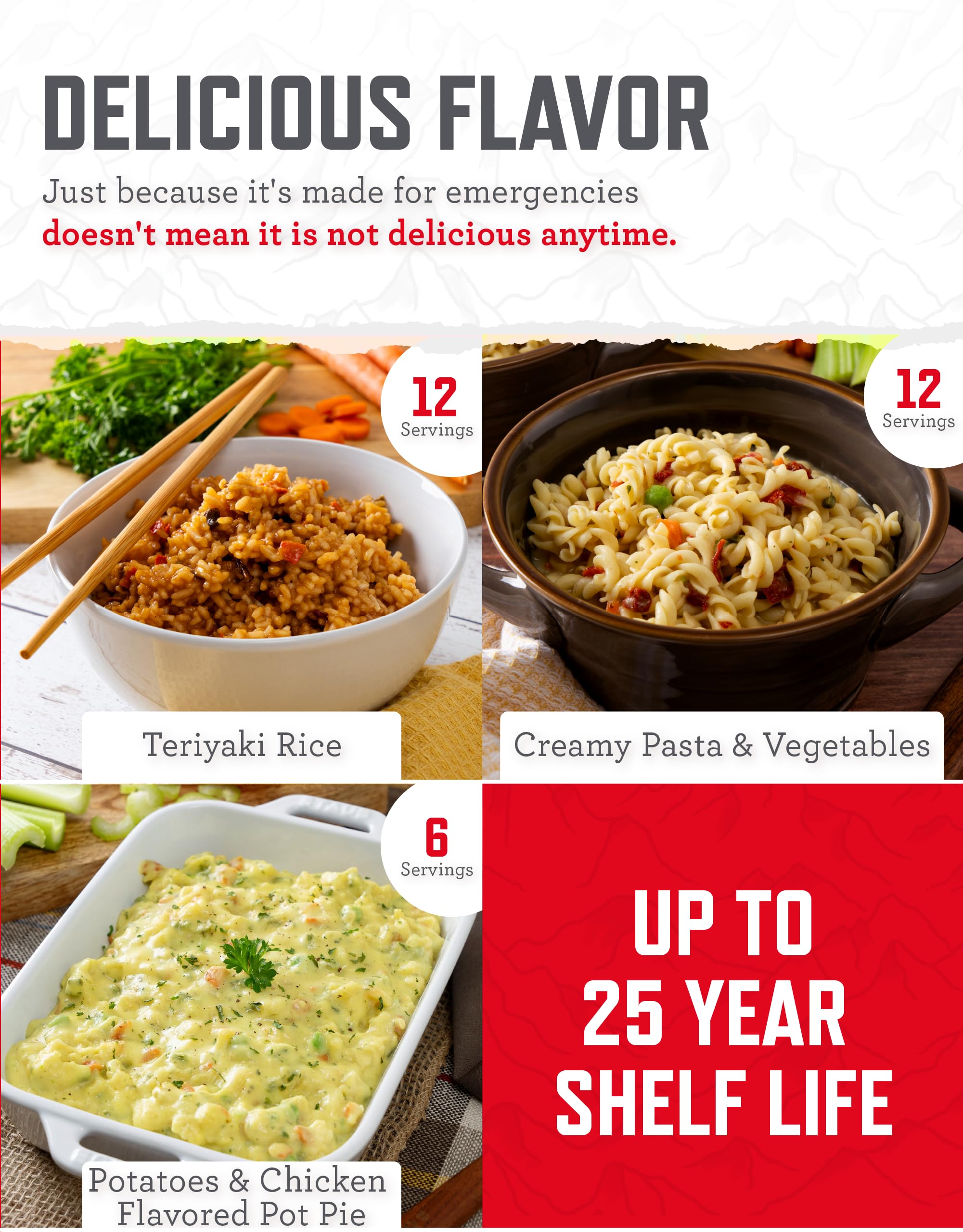 ReadyWise Creamy Pasta and Vegetables meal ready-to-prepare in minutes.