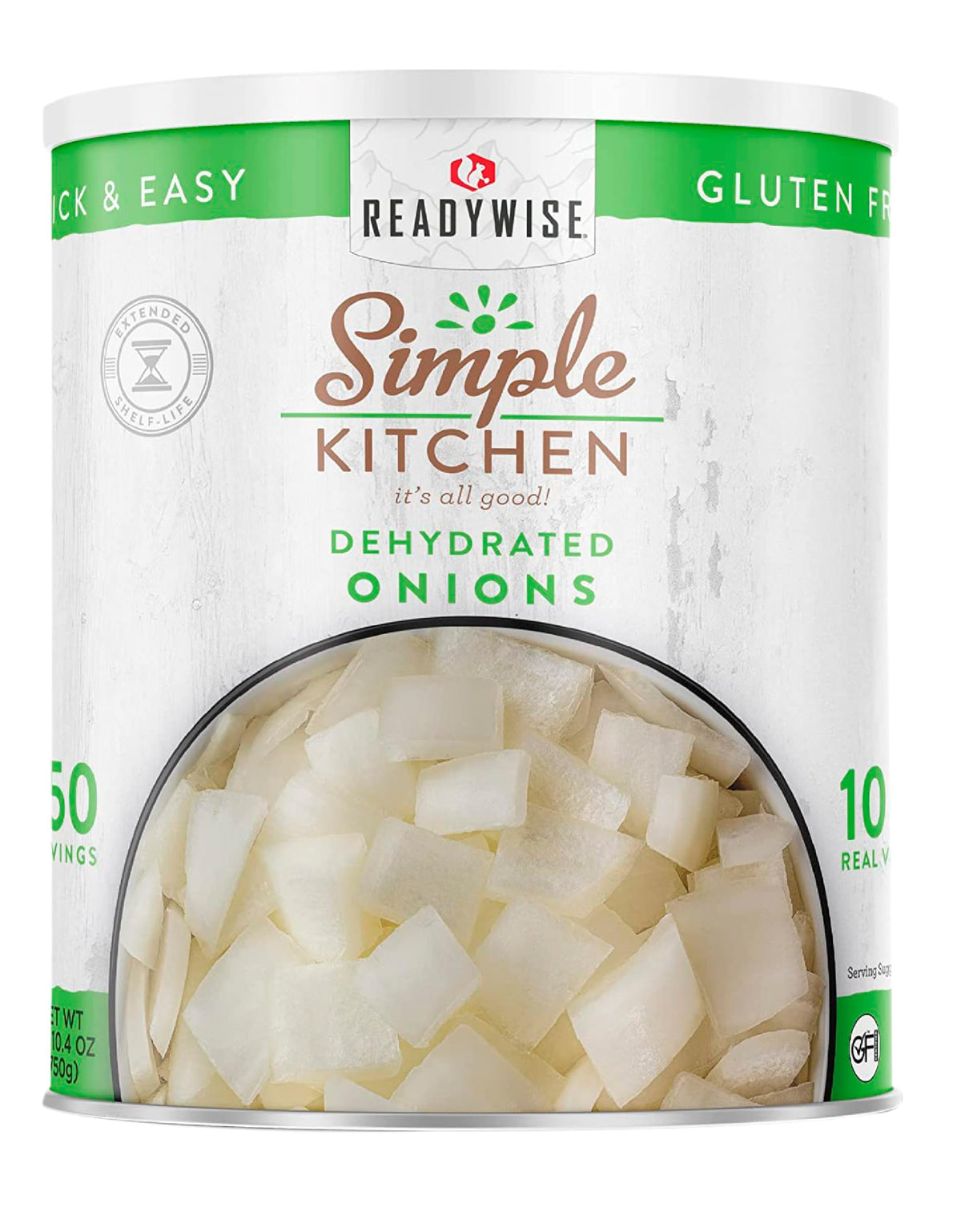 ReadyWise dehydrated onions in a can closeup for pantry prep and long shelf life