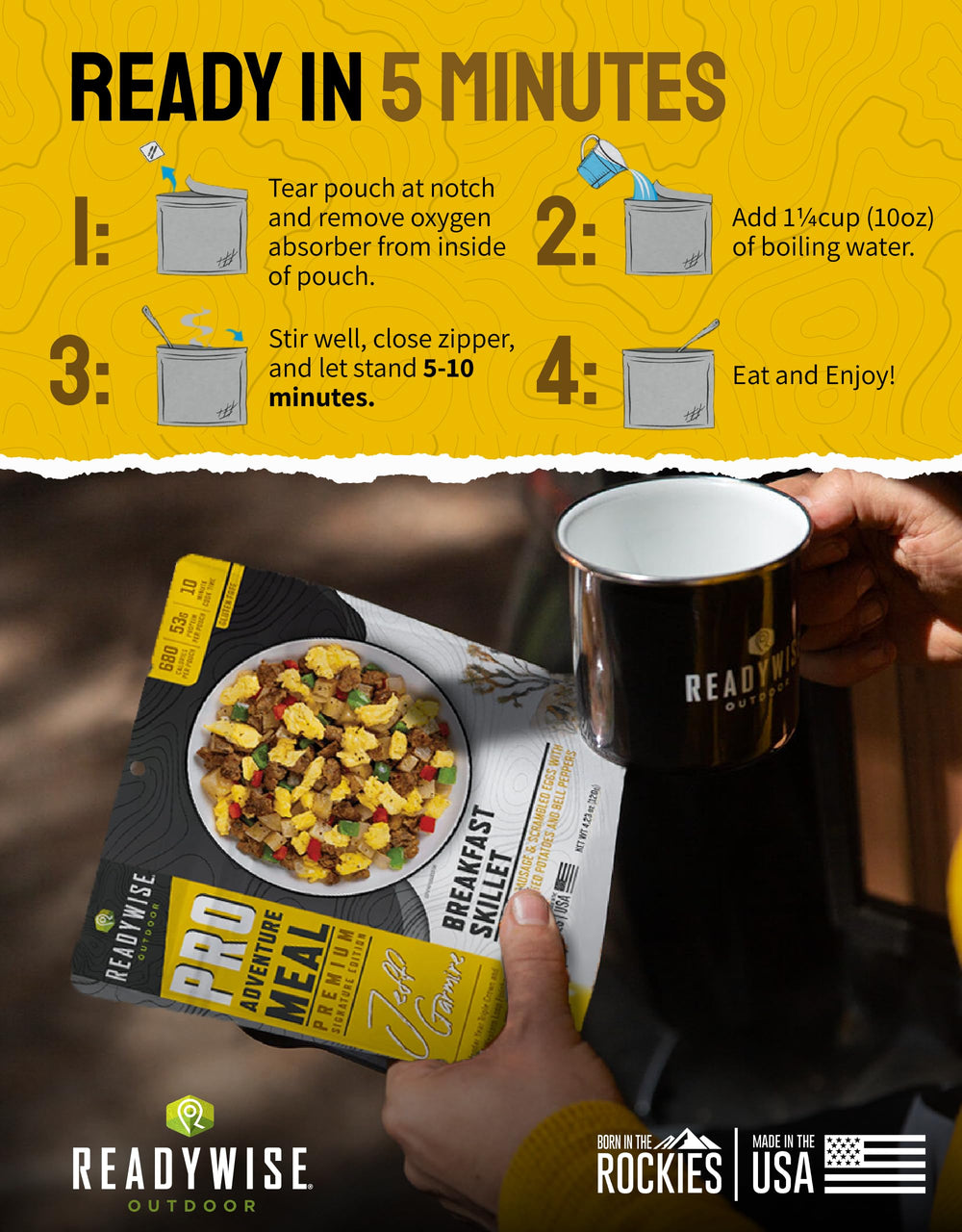 ReadyWise easy 12–15 minute prep for quick meals in the wild.