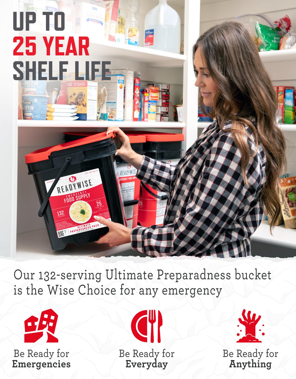 ReadyWise emergency food shelf life up to 25 years supports long term storage.