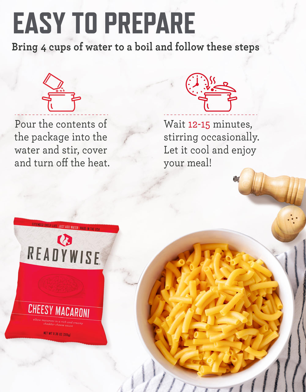 ReadyWise emergency food bucket lid open shows quick-access pouches.