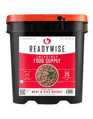 ReadyWise emergency food bucket shows 88 servings for quick meals during outages.