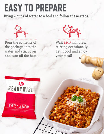 ReadyWise emergency food pouches inside bucket organized for long-term prep.
