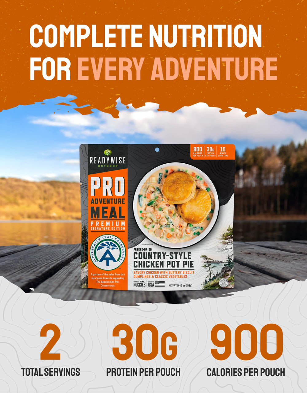 ReadyWise freeze-dried meal packaging keeps lightweight wilderness meals organized.