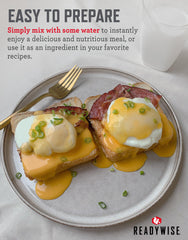 ReadyWise freeze-dried powdered eggs closeup for quick, protein-rich camp meals.