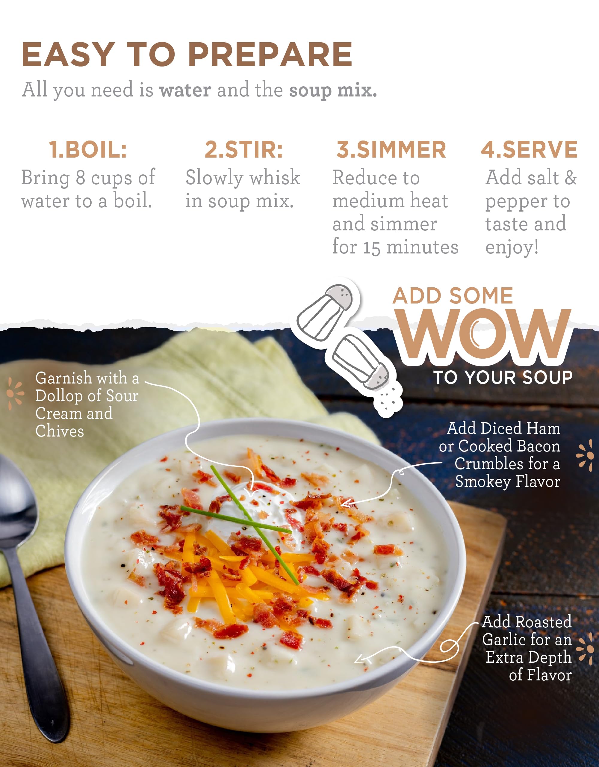 ReadyWise freeze-dried soup mix ingredients closeup shows high-quality, shelf-stable pantry staple.
