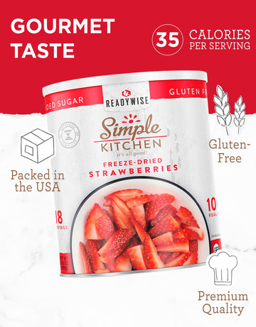 ReadyWise freeze-dried strawberries in a camping kit as a trail snack.