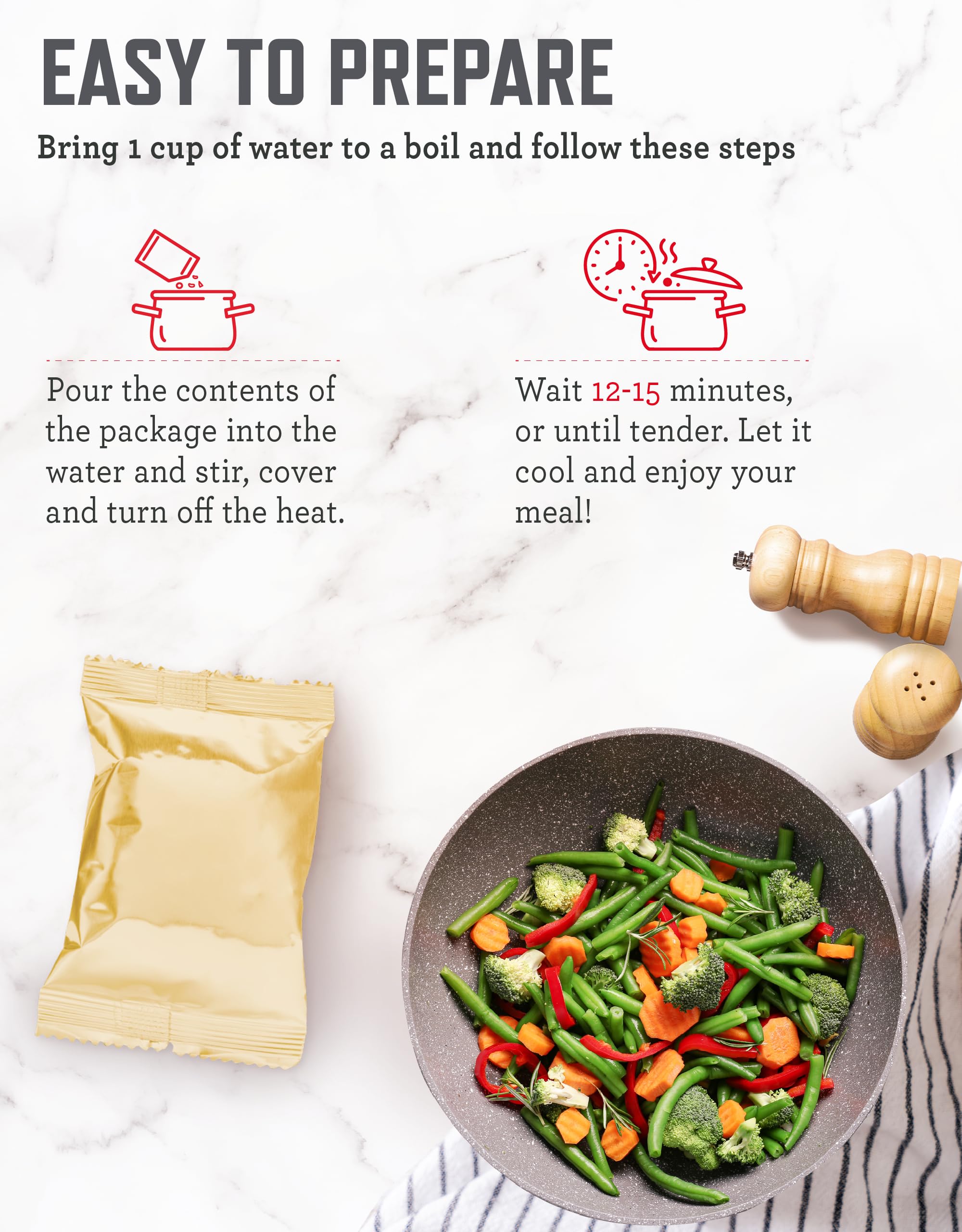 ReadyWise freeze-dried vegetables with corn broccoli peas for quick meals