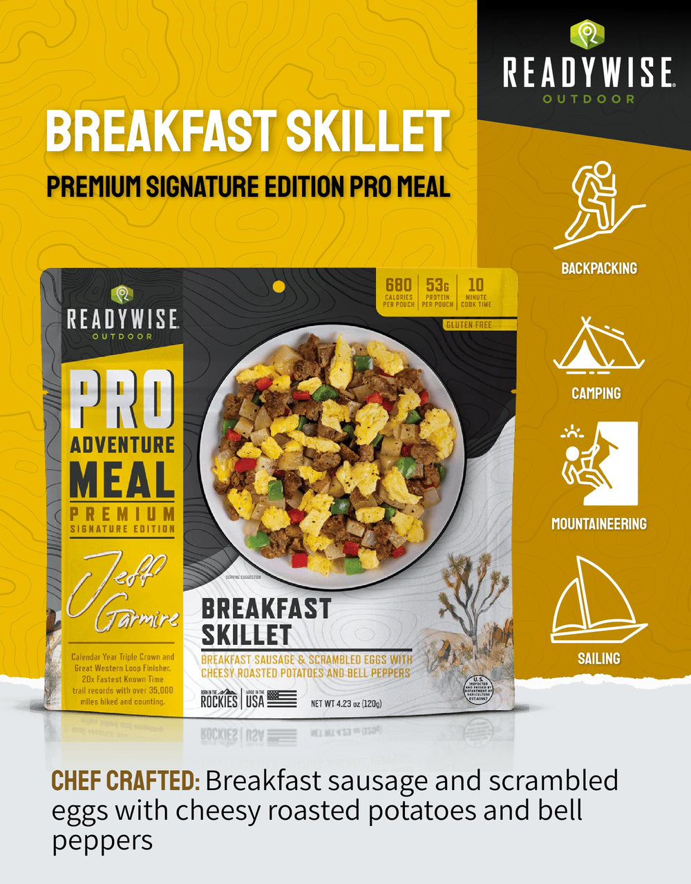 ReadyWise gluten-free freeze-dried meal fits gluten-free camping needs.