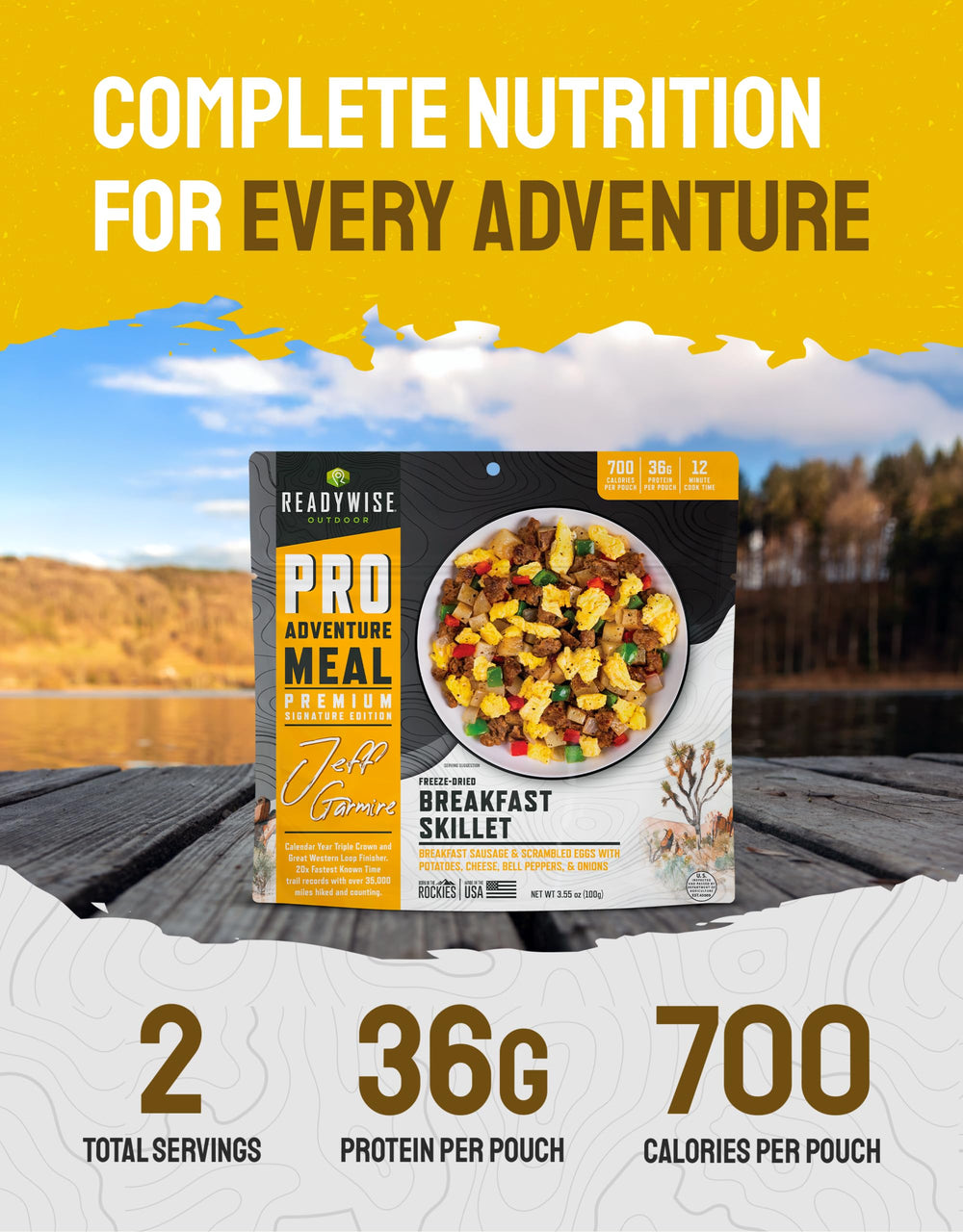 Gluten-free ReadyWise breakfast meal suitable for outdoor dining
