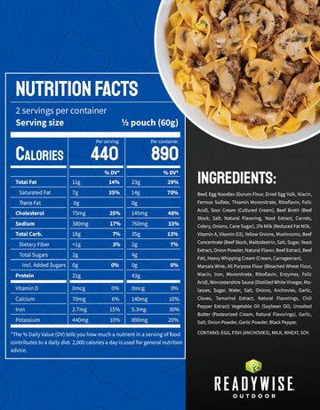 ReadyWise Outdoor Pro Beef Stroganoff with mushrooms and noodles in a convenient pouch for backpacking meals.