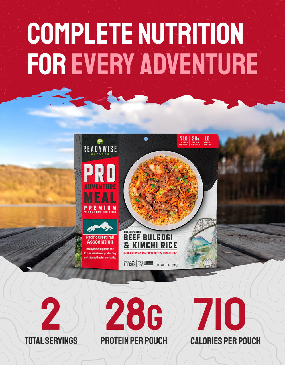 ReadyWise Pacific Crest-inspired beef bulgogi kimchi rice on the trail.