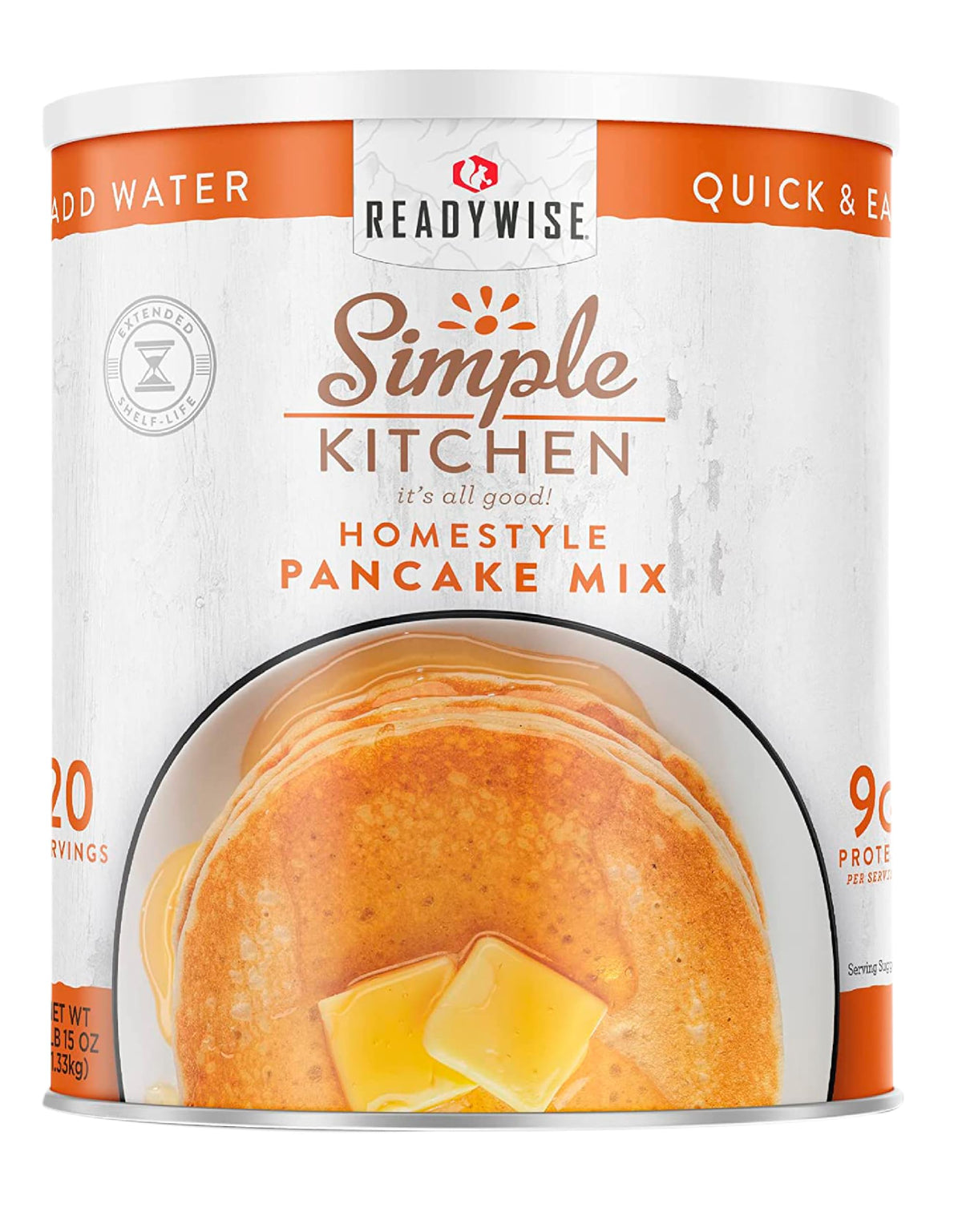 ReadyWise pancake mix in a #10 can ready for just-add-water breakfasts