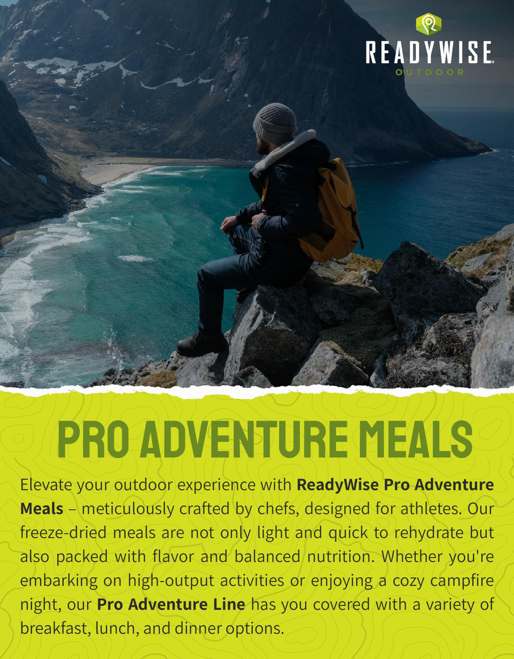 ReadyWise meal in backpack ready for adventures.