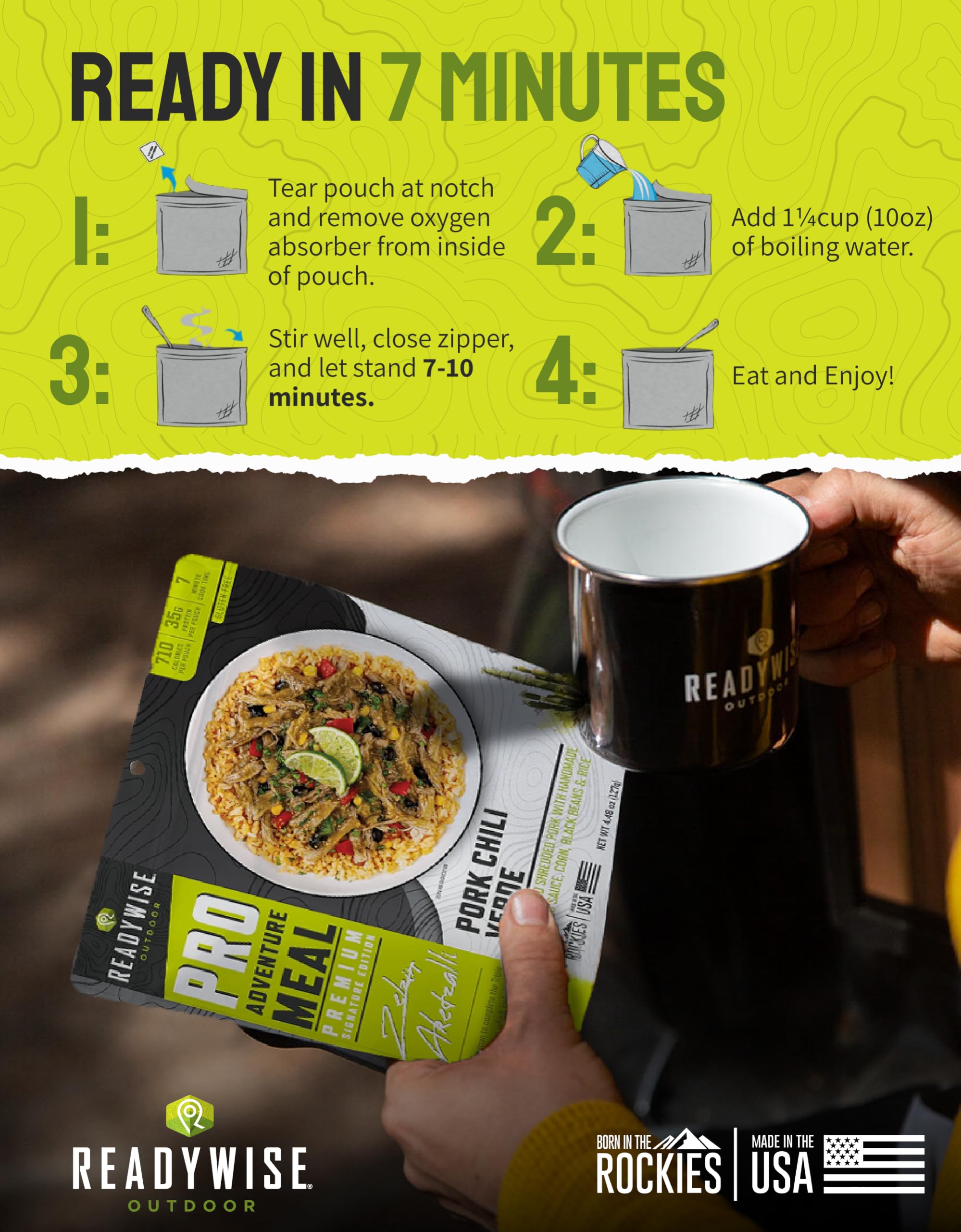 ReadyWise Pork Chili Verde gluten-free option for hikers.