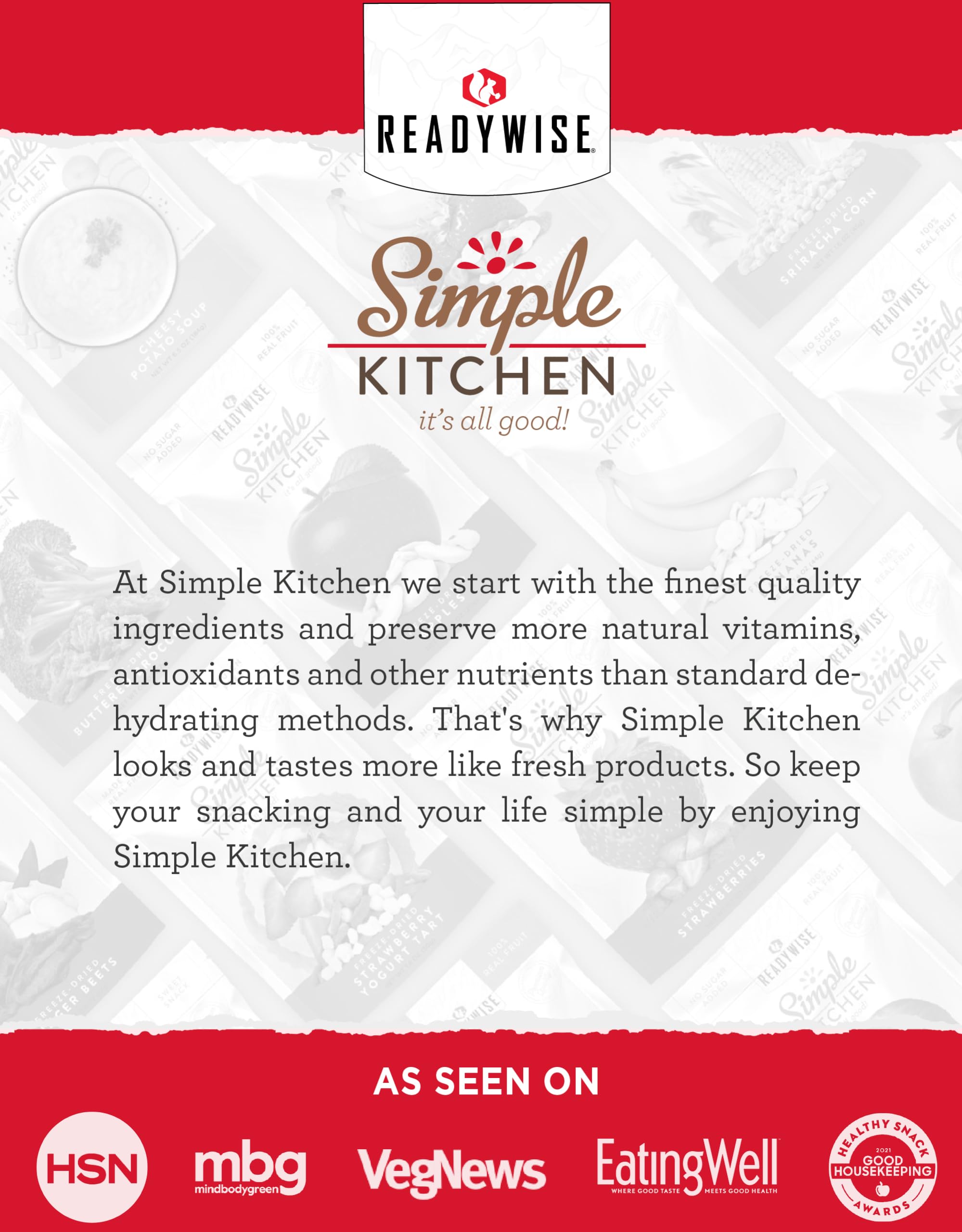 ReadyWise raspberries vegan and gluten-free label supports conscious snacking.