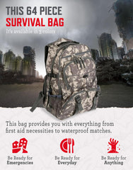 ReadyWise sixty-four-piece survival kit neatly arranged for long-term preparedness.