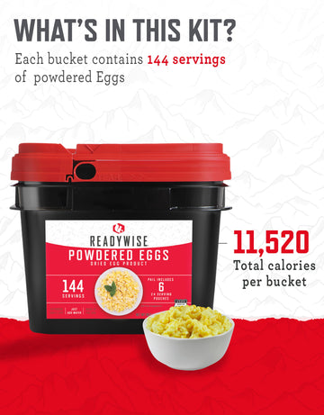 ReadyWise stackable bucket design keeps emergency food organized and space-efficient.