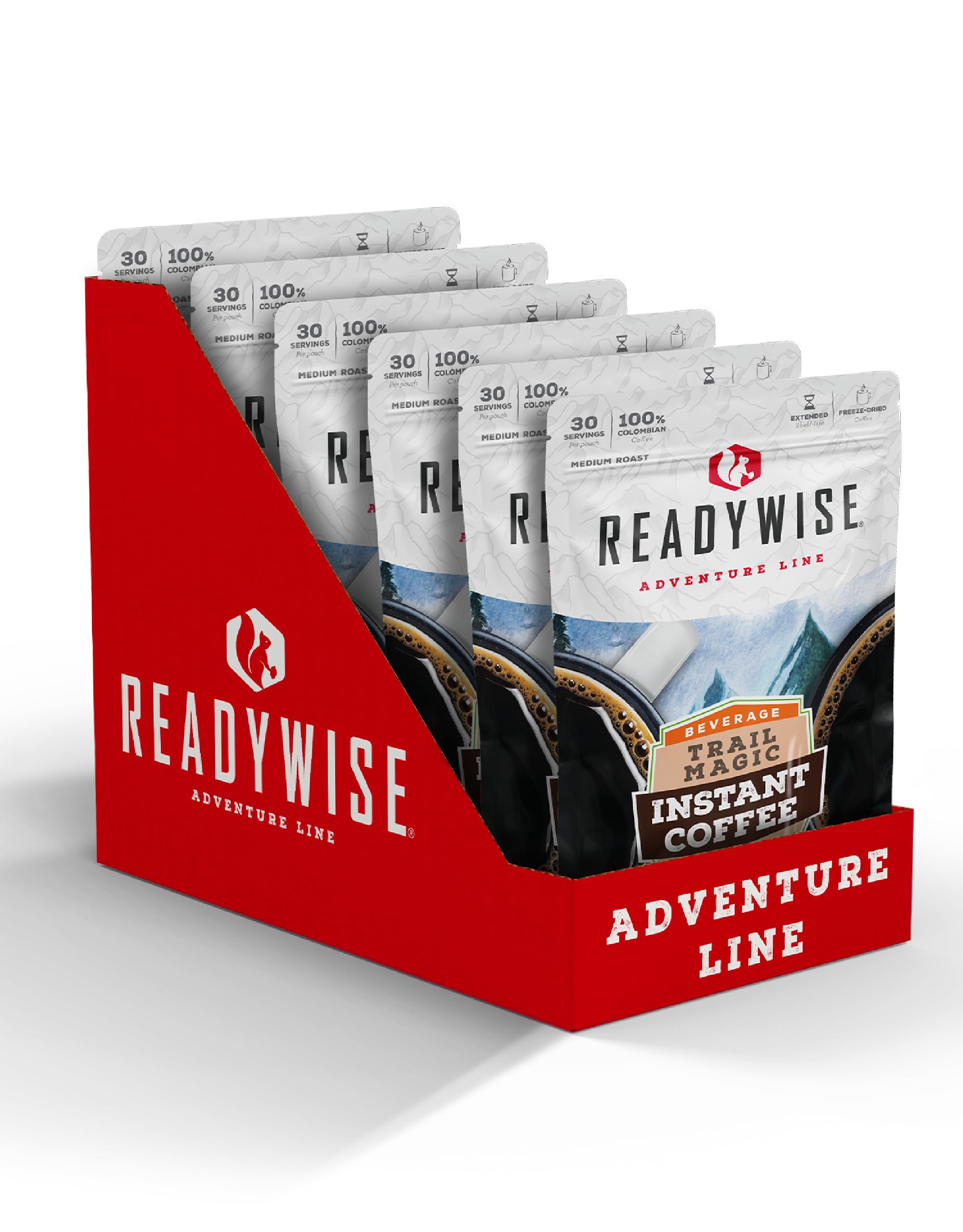 ReadyWise Trail Magic coffee packets showcased for on-the-go energy and flavor