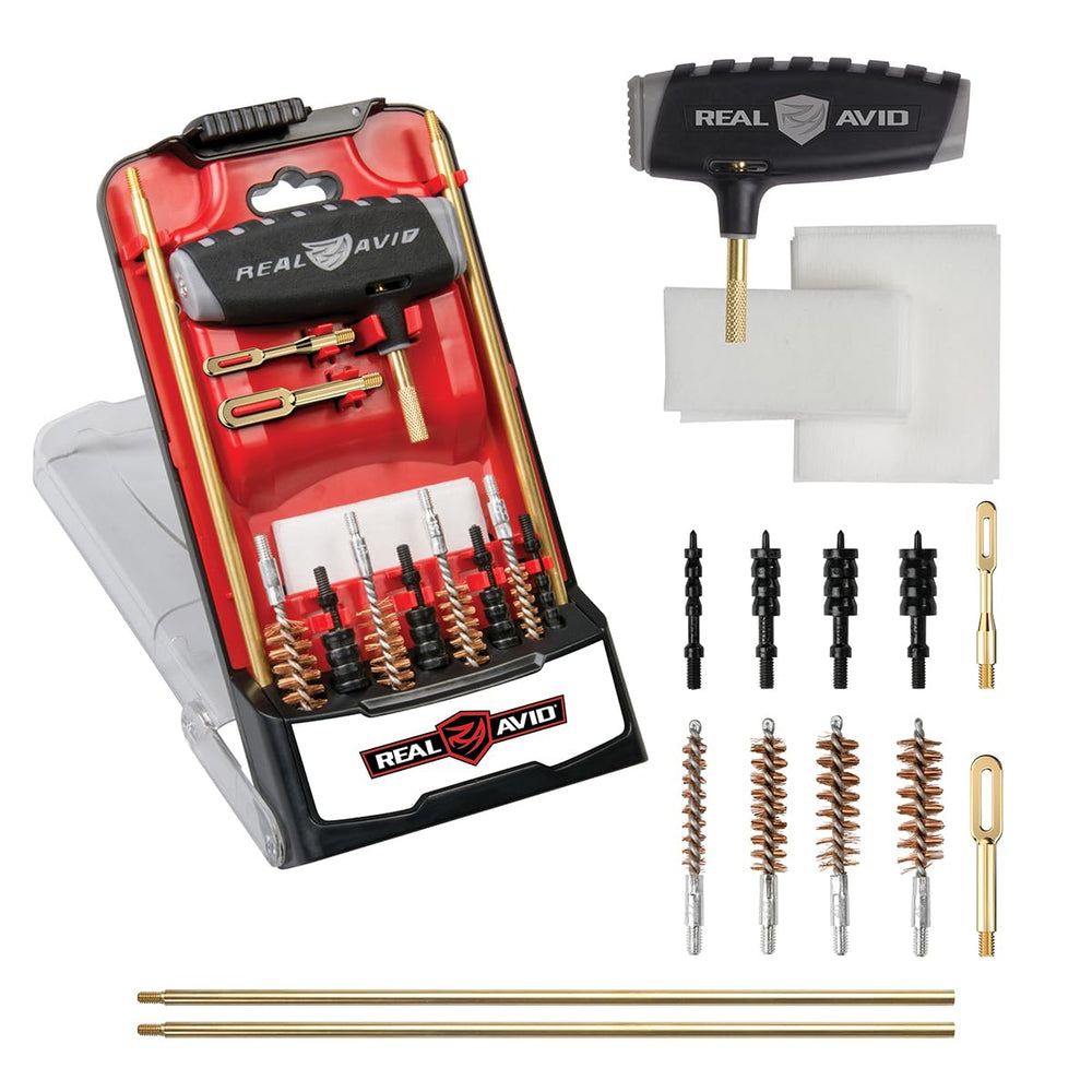 Real Avid PRO Handgun Cleaning Kit with brass rod, bore brushes, jags, patches and crush-proof range case