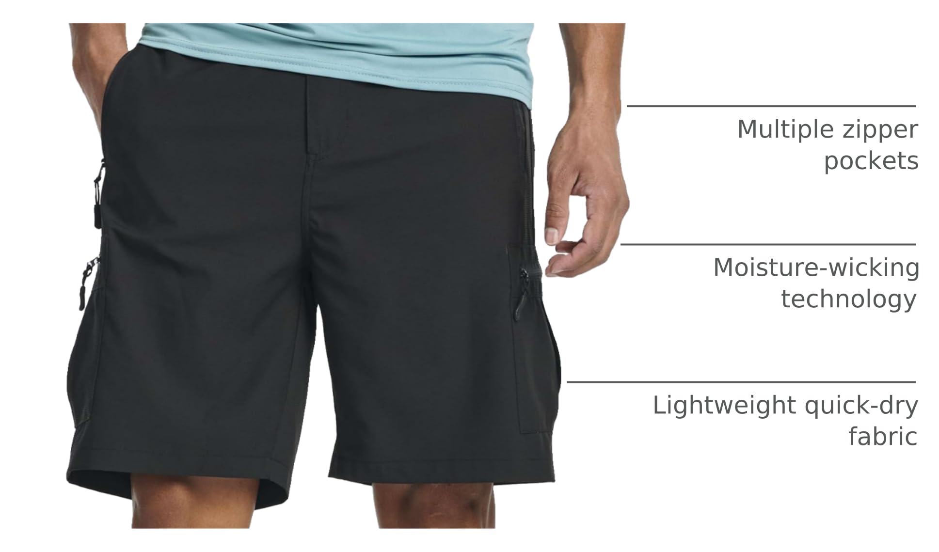 Real Essentials shorts with 9-inch inseam for versatile activity coverage