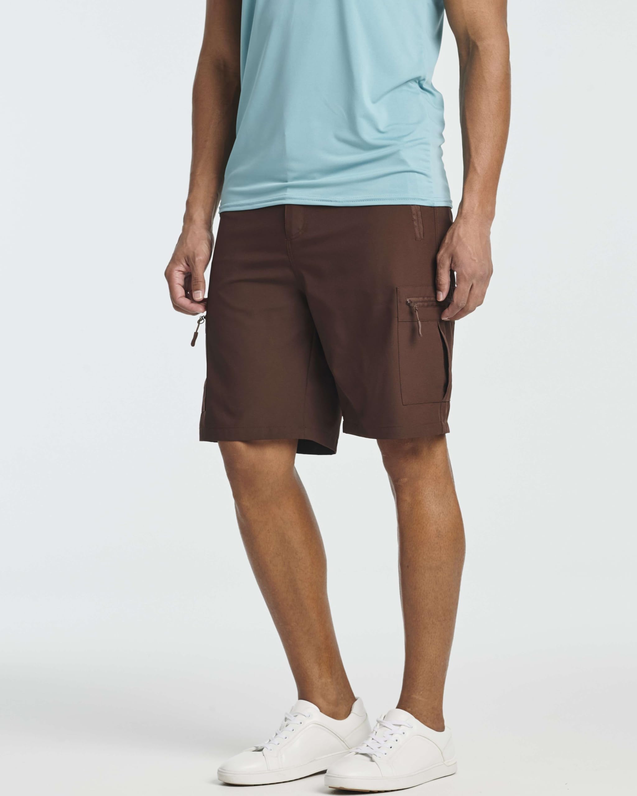 Real Essentials shorts highlighting elastic waistband for flexible outdoor movement