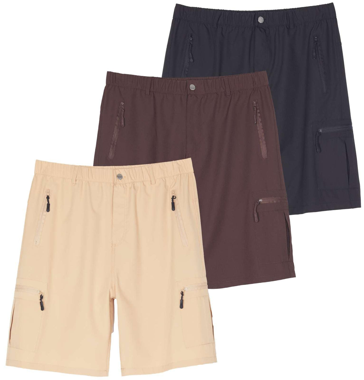 Real Essentials men's hiking shorts close-up of quick-dry fabric for all-day comfort on trails