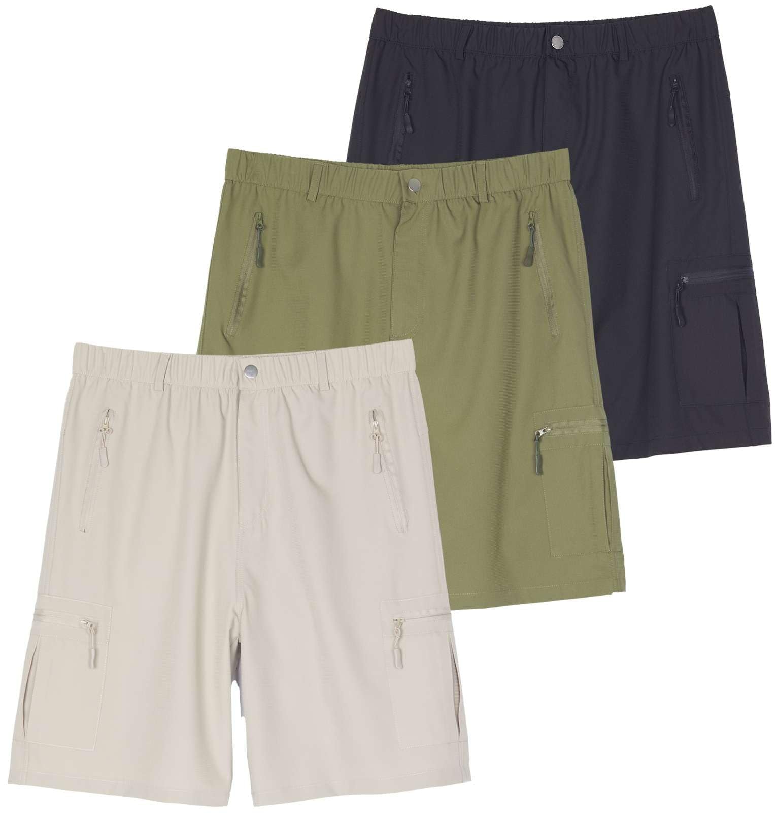 Real Essentials men's hiking shorts quick-dry fabric closeup for trail cooling.