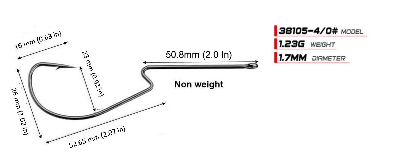 REAL FISH offset worm hook wide gap side view demonstrates weedless design
