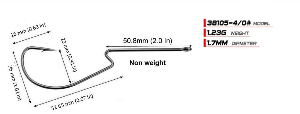 REAL FISH offset worm hook wide gap side view demonstrates weedless design