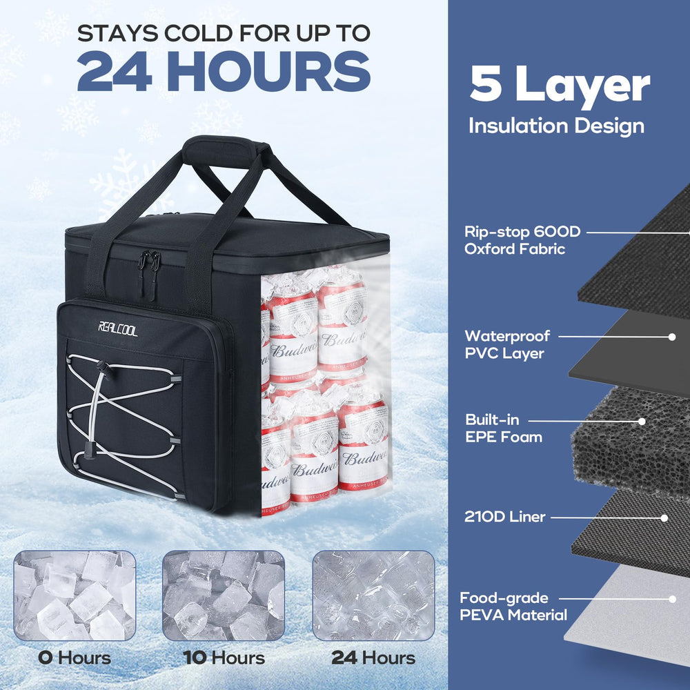 RealCool soft cooler bag folded flat to show compact portability in the trunk.