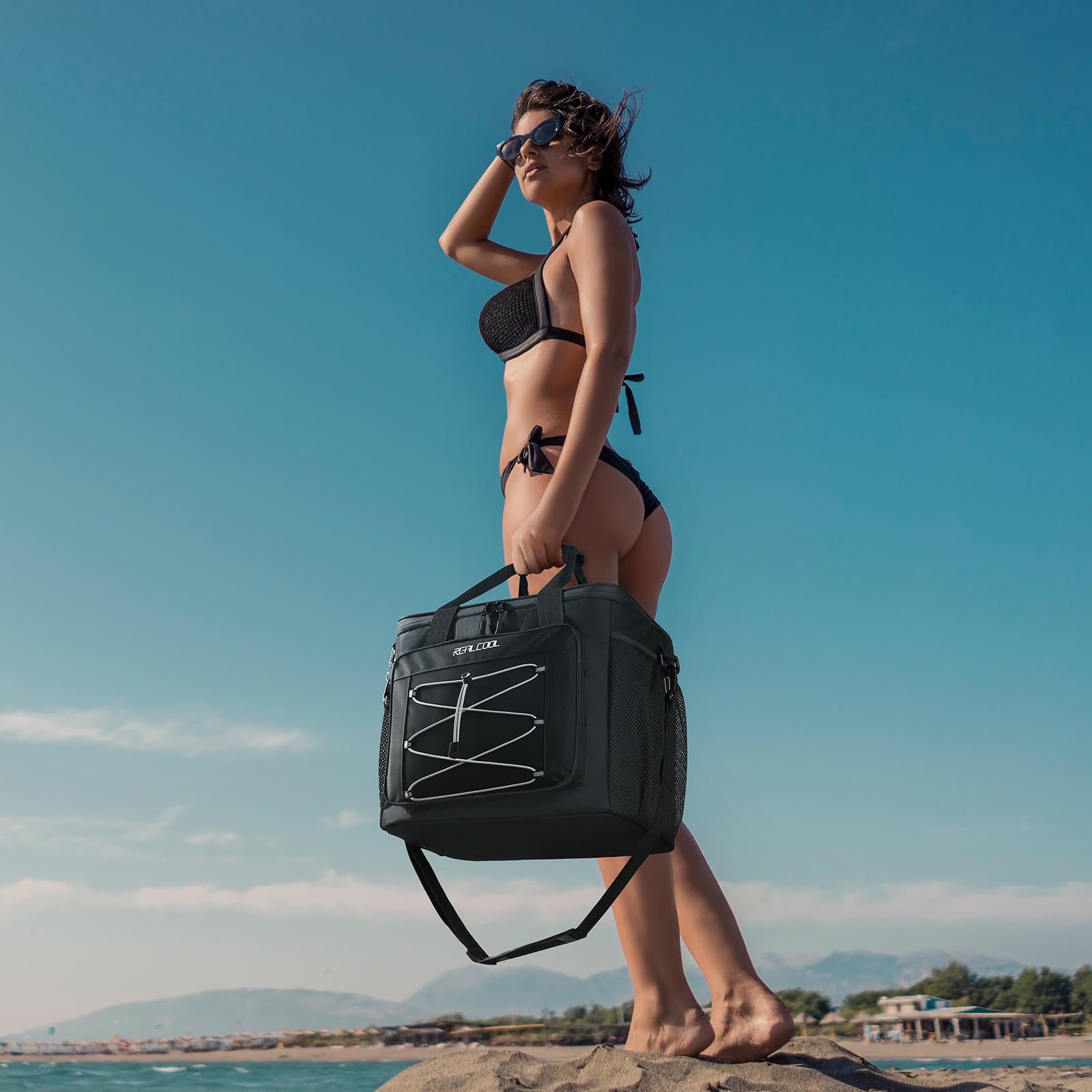 RealCool soft cooler during camping keeps drinks cold and ready.