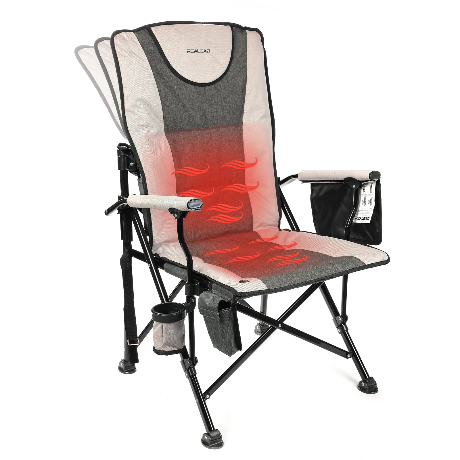 REALEAD heated camping chair back view with dual heating for outdoor comfort