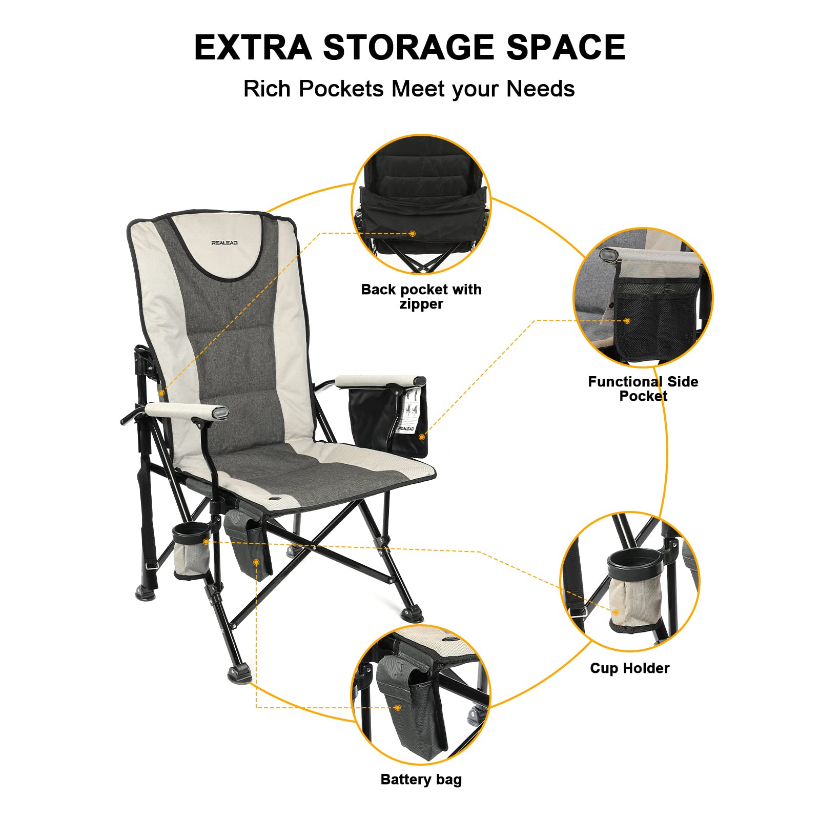 REALEAD heated camping chair carry bag ready for travel and events