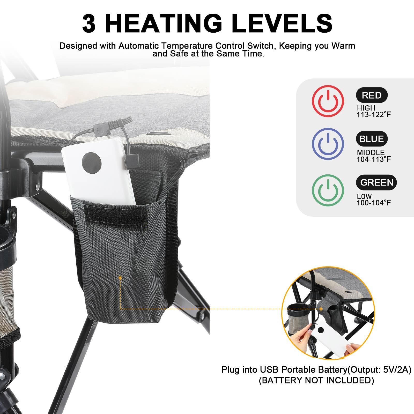 REALEAD heated camping chair cup holder in reach during outdoor seating