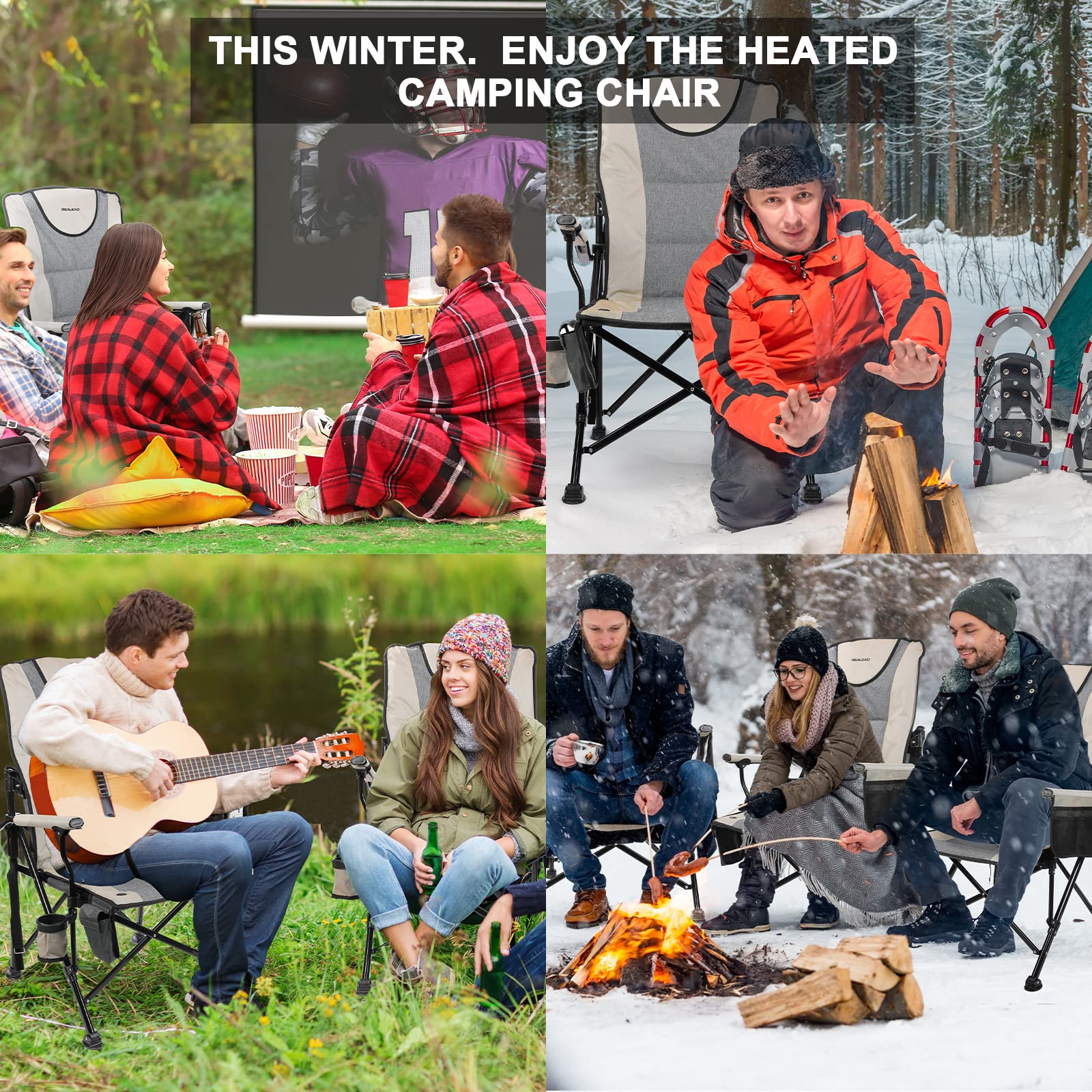 REALEAD heated camping chair folded compact for easy transport and storage