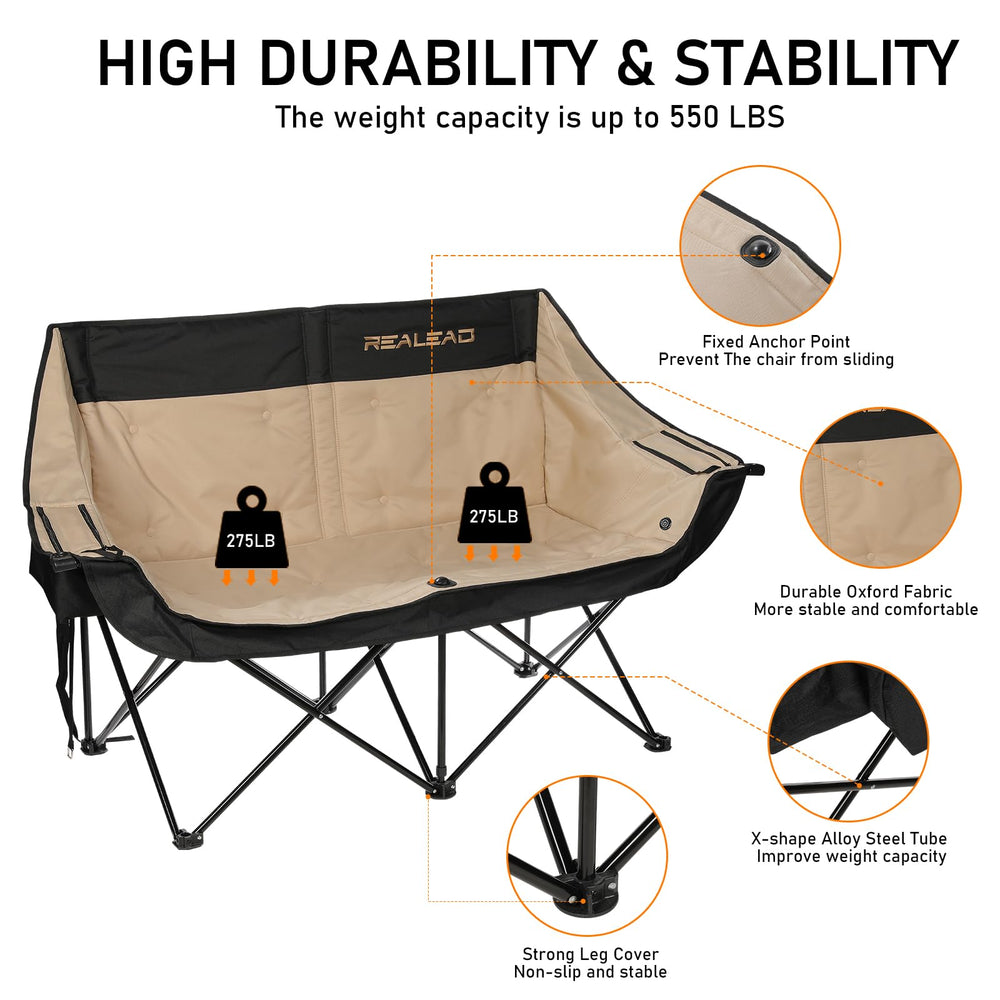 REALEAD heated double chair frame supports 650 lbs for durable stability.