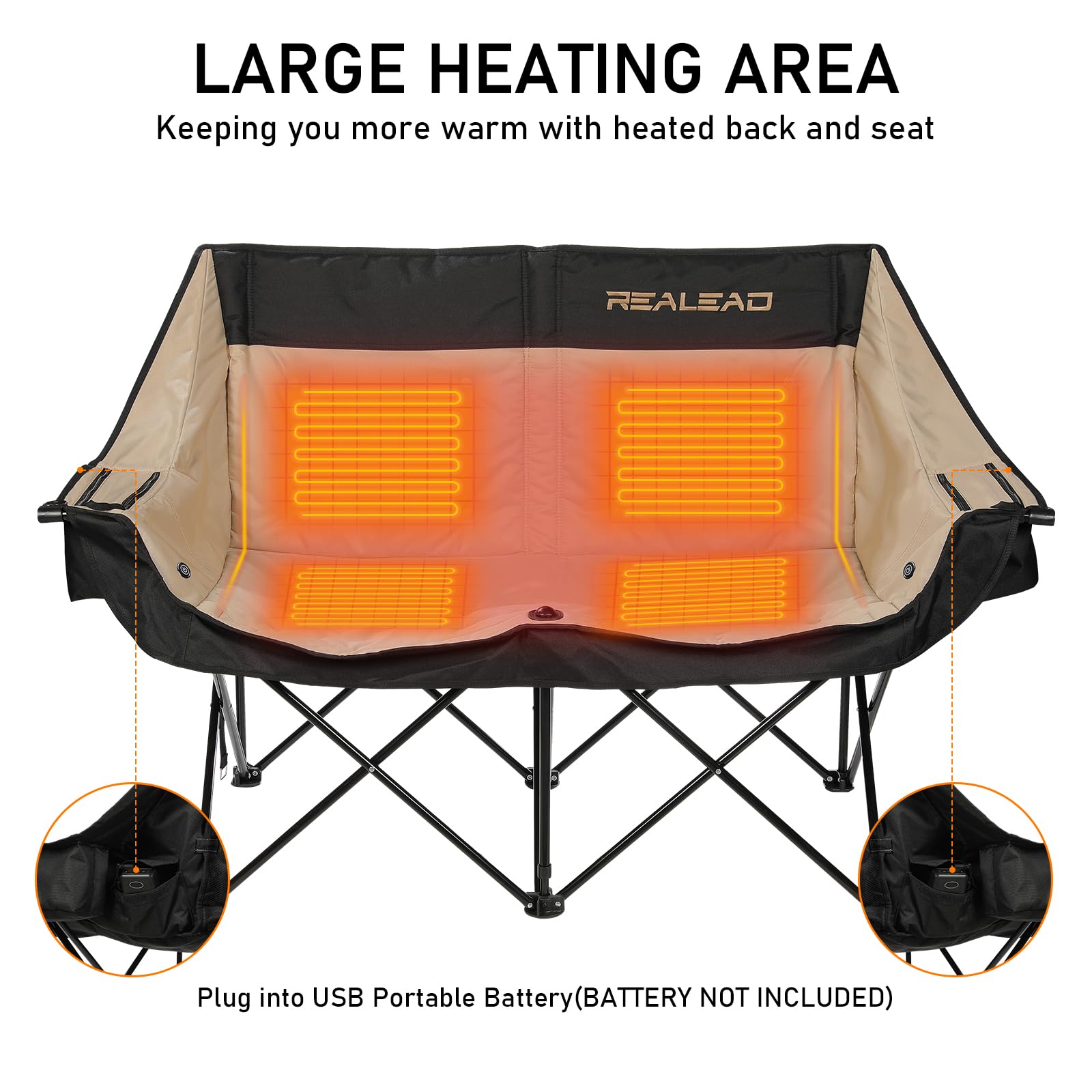 REALEAD heated double chair storage pockets offer convenient pockets and drink storage.