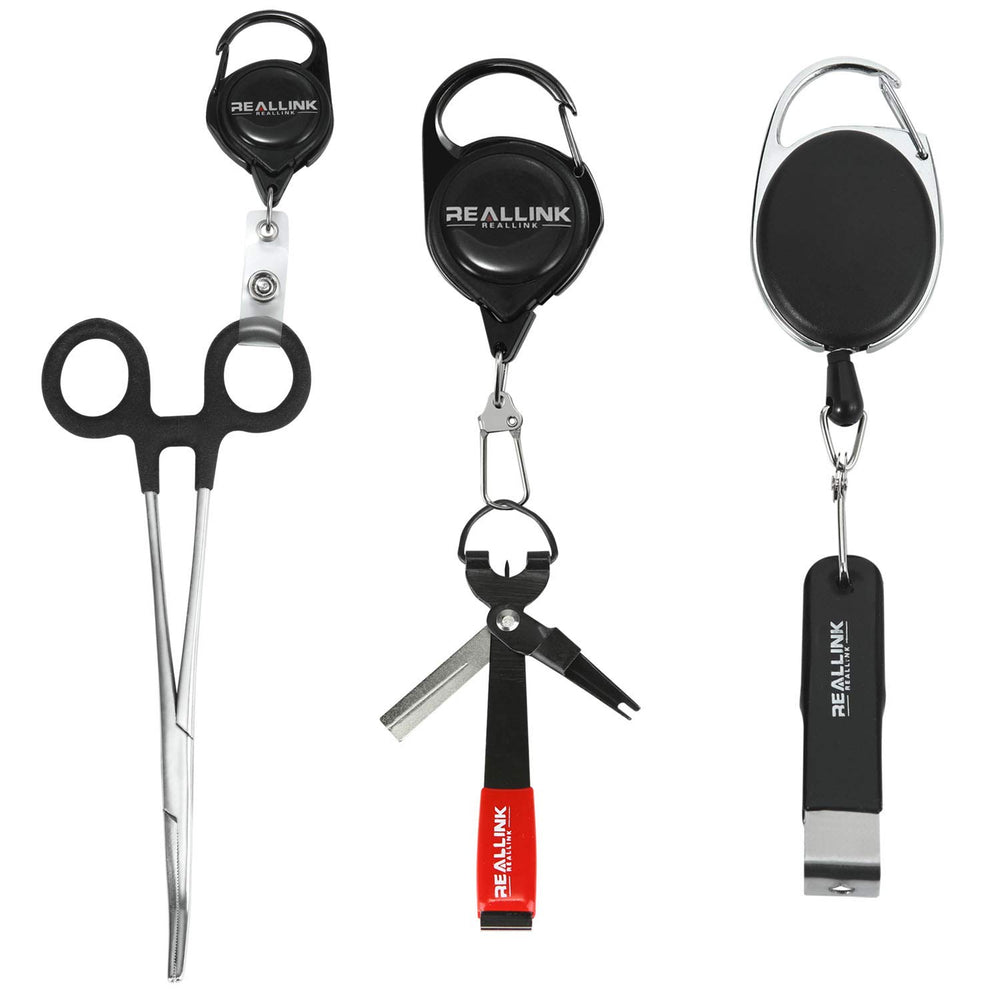 Fly fishing zinger retractors with retractable nylon cord