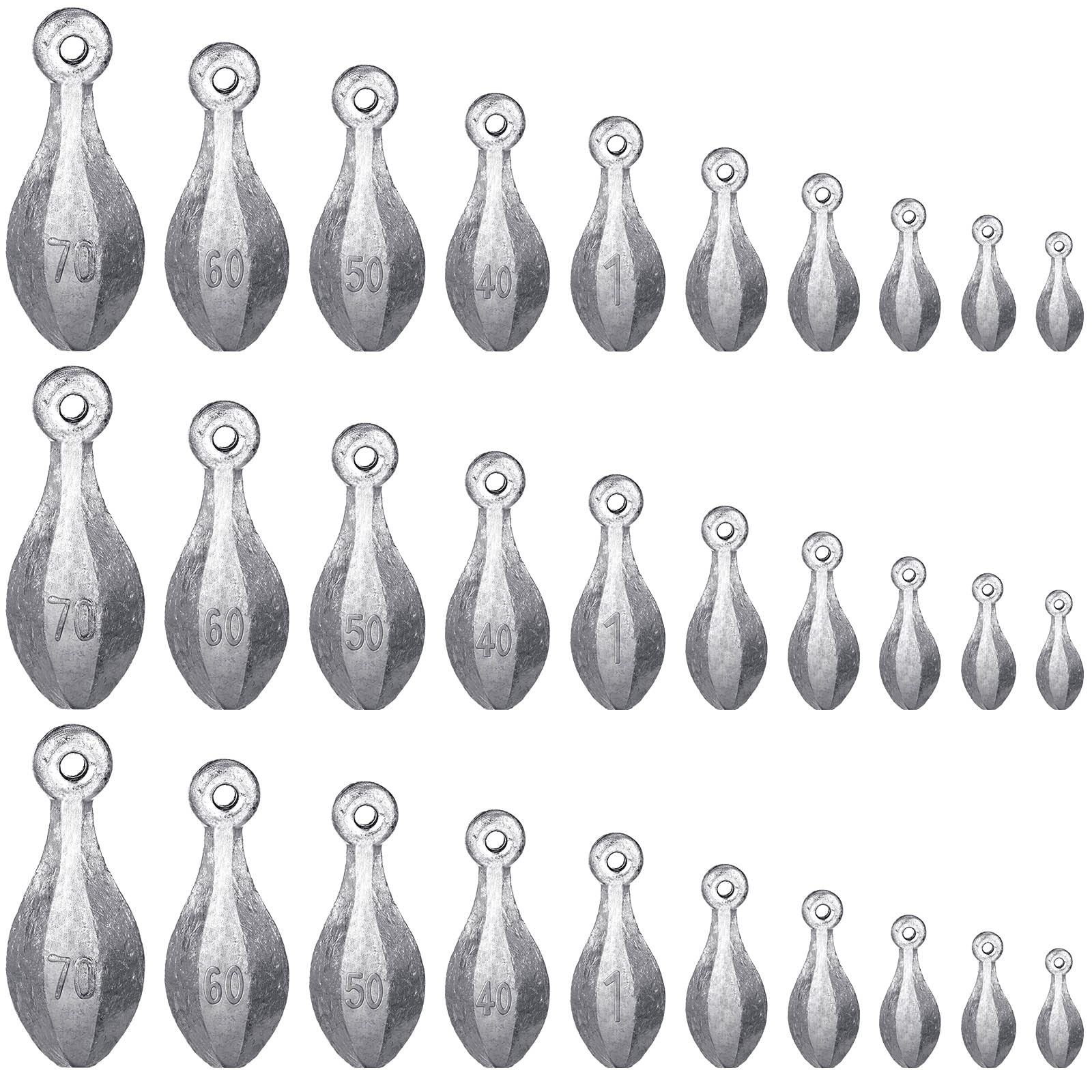 Realspring 30 Pcs Bank Fishing Weights Sinkers – 5g-70g tungsten weights in a set